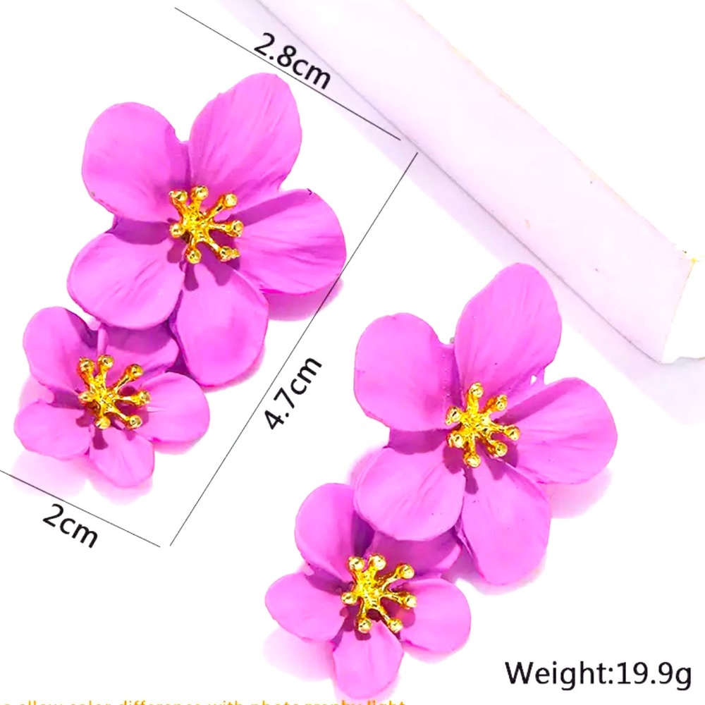 Purple Flower Earrings Dangling 3D Hypoallergenic